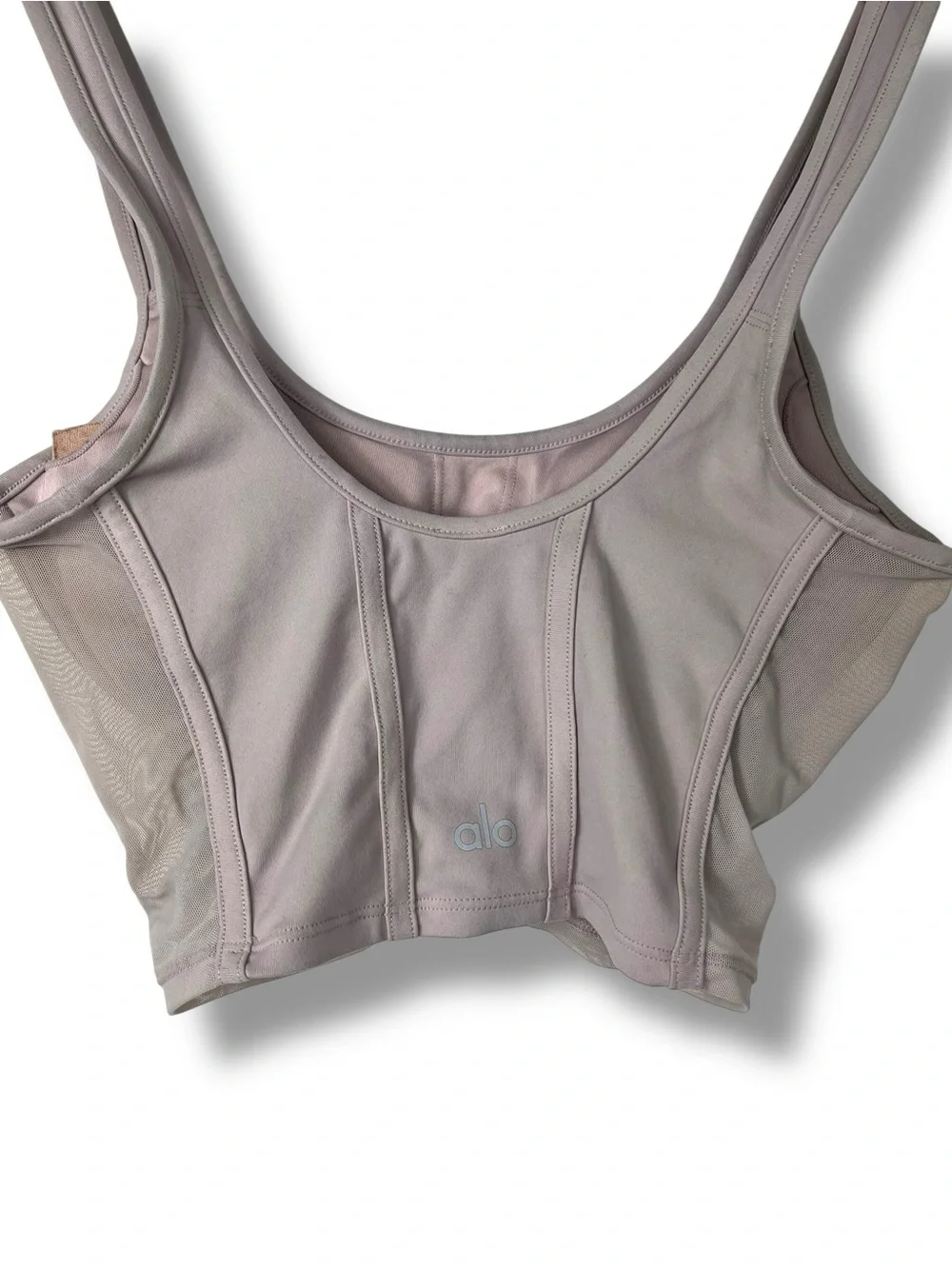 Alo Airbrush Mesh Corset Tank Beige Dusty Rose Grey Small Yoga Bra Top Pads